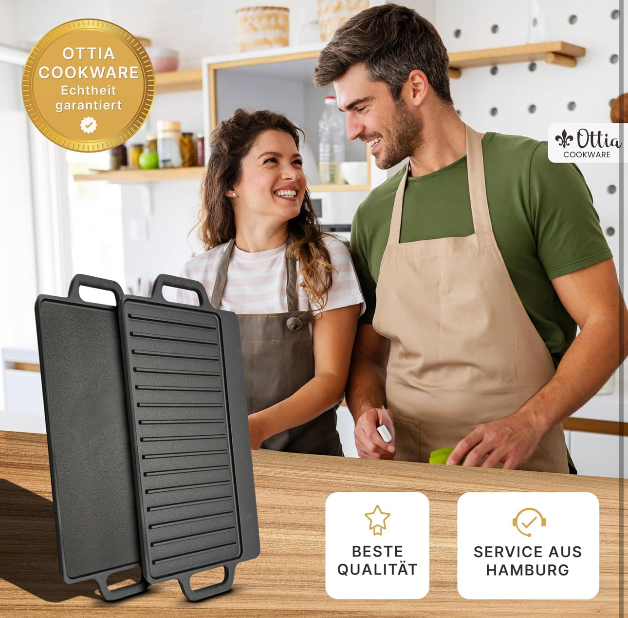Placă de Grătar din Fontă Ottia M (46 cm x 23 cm) - Utilizabilă pe Inducție, Cuptor și Toate Tipurile de Plite**