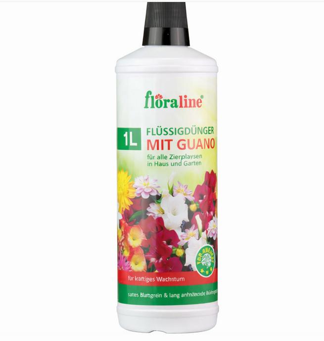 🌸 Îngrășământ lichid Floraline cu Guano 1L – Pentru plante ornamentale, creștere puternică & înflorire intensă