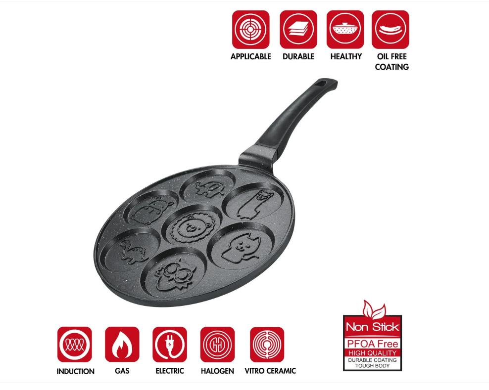 Tigaie Clătite 26 cm – 7 Emoji-uri Haioase, Strat Marmorat, Compatibilă Inducție