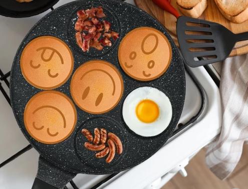 Tigaie Clătite 26 cm – 7 Emoji-uri Haioase, Strat Marmorat, Compatibilă Inducție