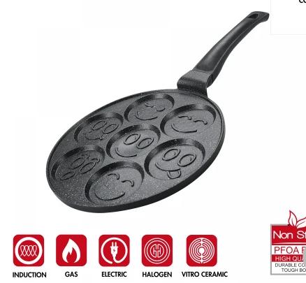 Tigaie Clătite 26 cm – 7 Emoji-uri Haioase, Strat Marmorat, Compatibilă Inducție
