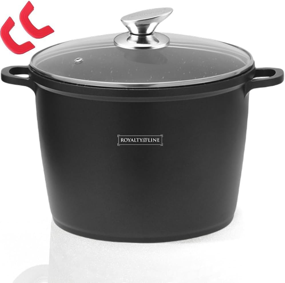 Royalty Line - Oală cu capac din sticlă, antiaderentă, potrivită pentru inducție, neagră, 7 litri, 24 cm.