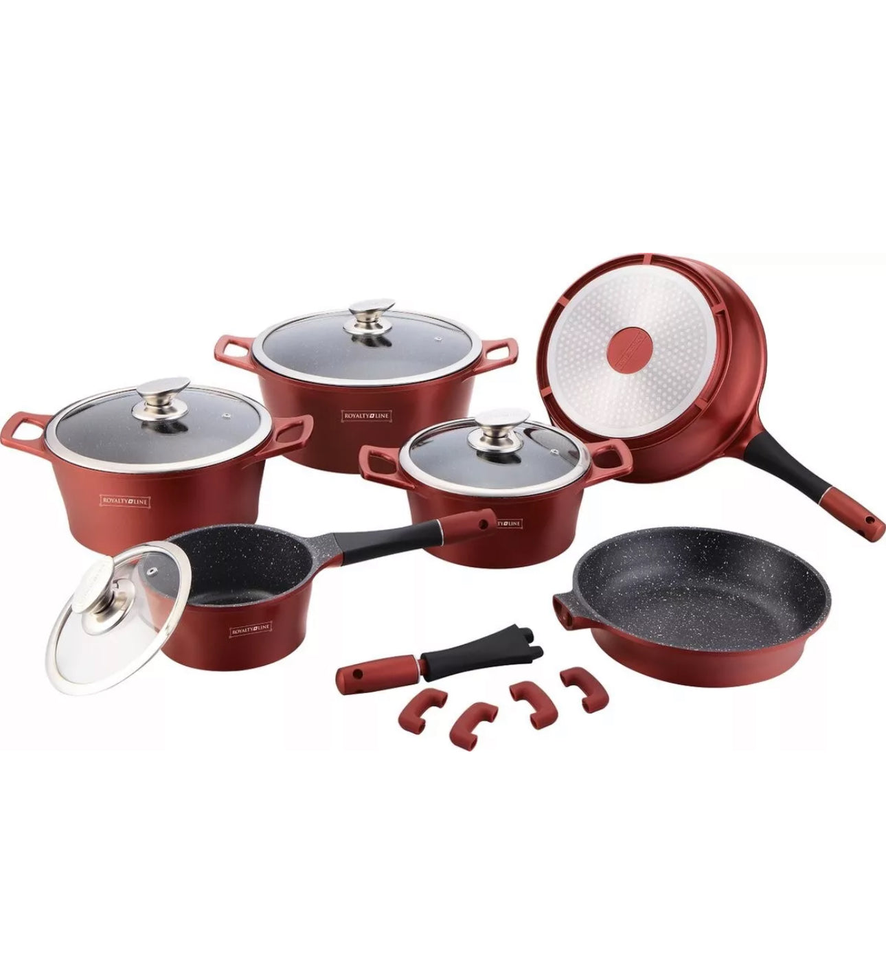 **Set de Vase de Gătit 17 Piese - Marmor Antiaderent cu Mânere Detasabile, Compatibil cu Toate Tipurile de Plite, Inclusiv Inducție**