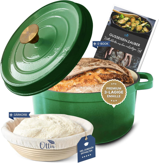 OTTIA Premium Oală din Fontă Emailată, 5 Litri, Verde