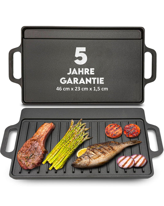 Placă de Grătar din Fontă Ottia M (46 cm x 23 cm) - Utilizabilă pe Inducție, Cuptor și Toate Tipurile de Plite**