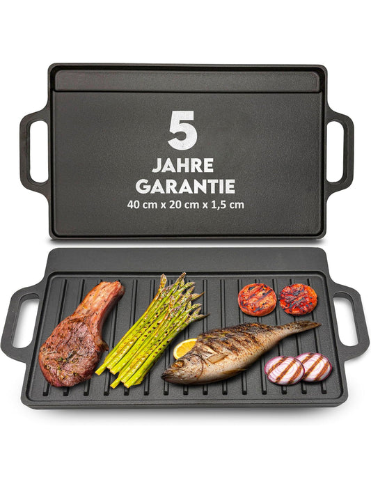 Placă de Grătar din Fontă Ottia S (40 cm x 20 cm) - Utilizabilă pe Inducție, Cuptor și Toate Tipurile de Plite**