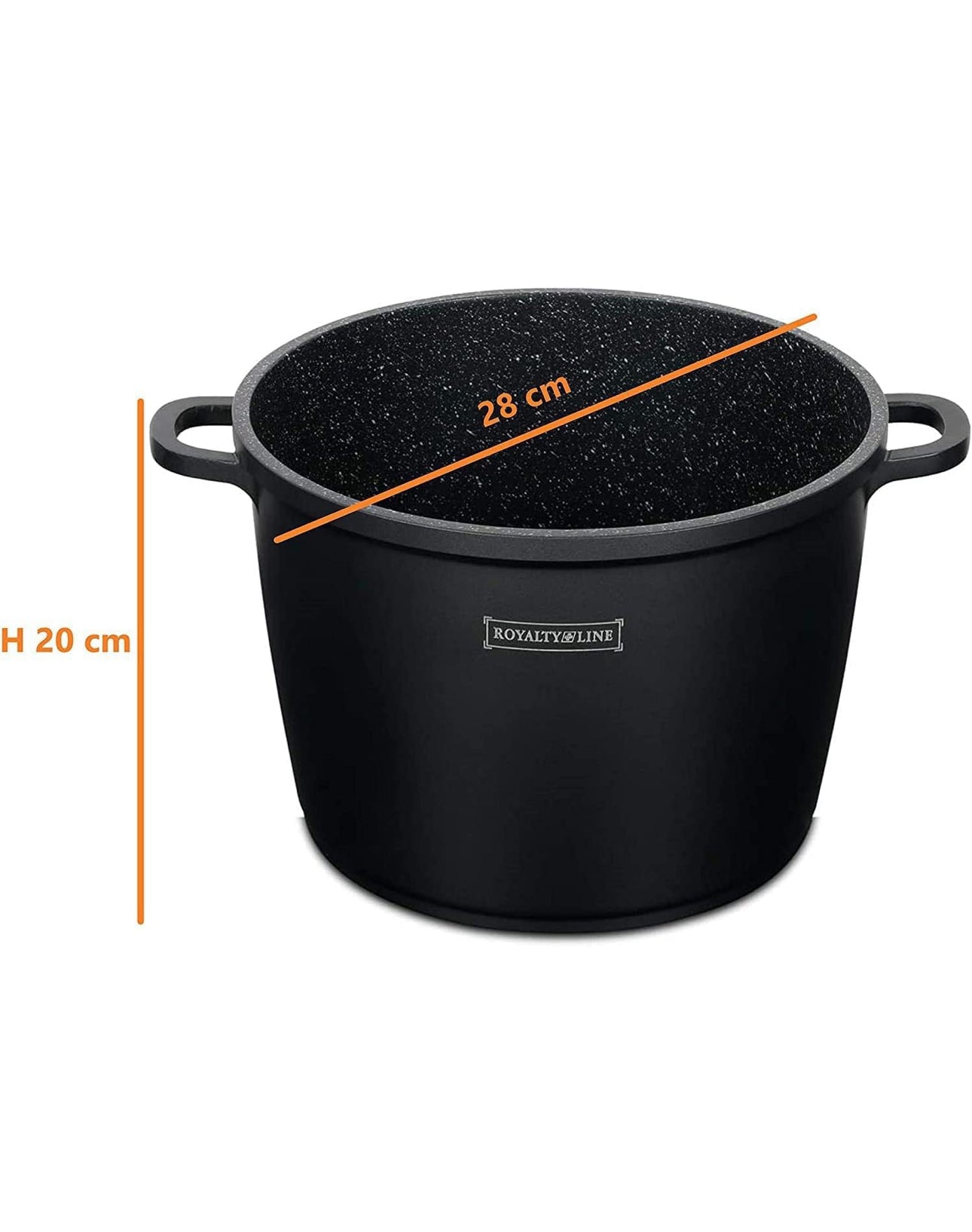 Royalty Line Oală de Gătit Antiaderentă cu Capac din Sticlă, 28 cm, 10,5 Litri, Compatibilă cu Inducție - Neagră