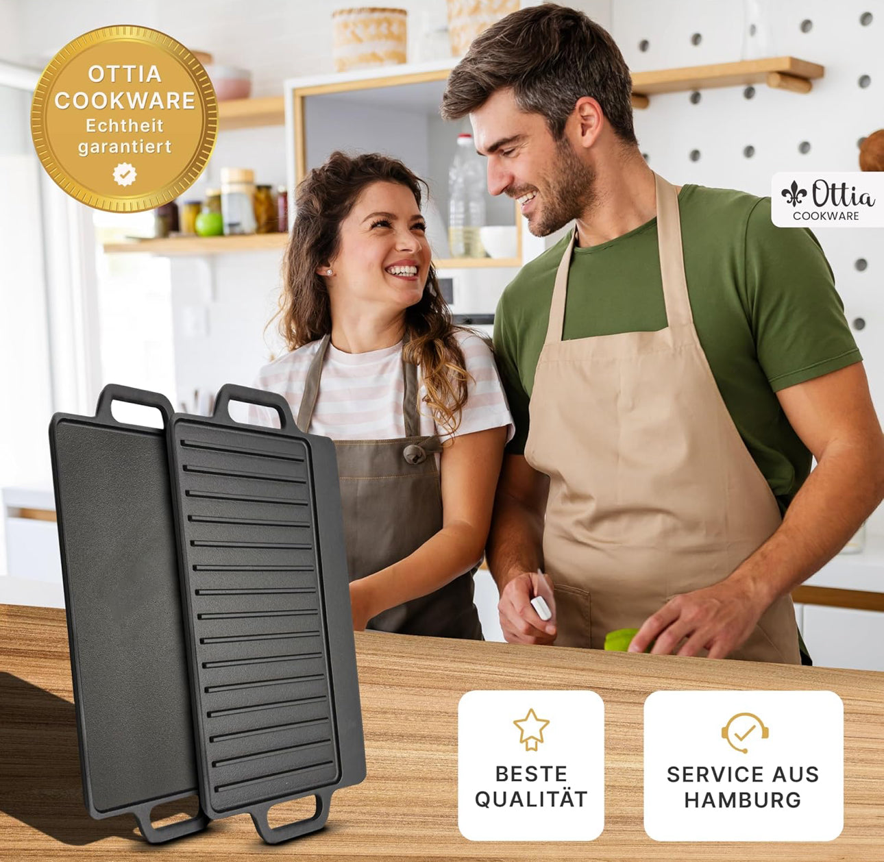 **Placă de Grătar din Fontă Ottia L (50 cm x 23,5 cm) - Utilizabilă pe Inducție, Cuptor și Toate Tipurile de Plite**