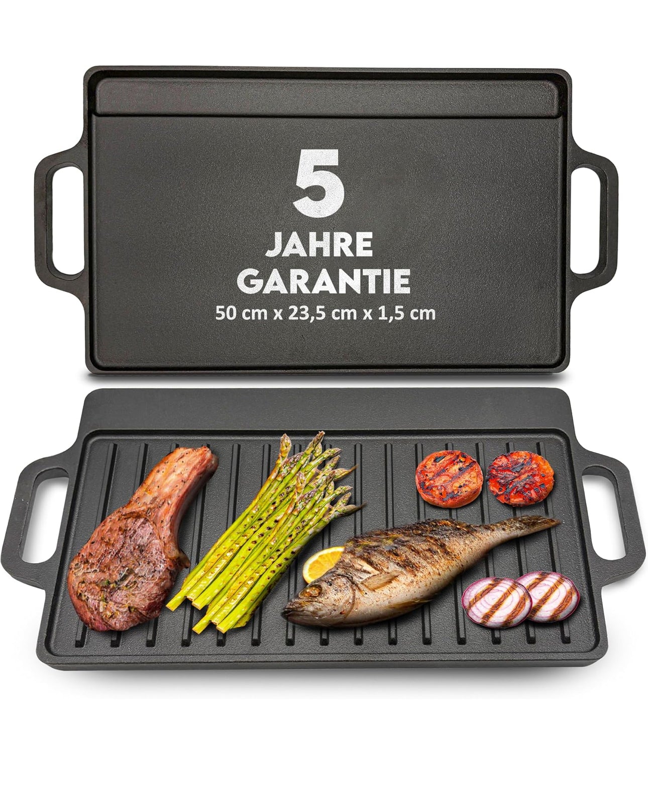 **Placă de Grătar din Fontă Ottia L (50 cm x 23,5 cm) - Utilizabilă pe Inducție, Cuptor și Toate Tipurile de Plite**