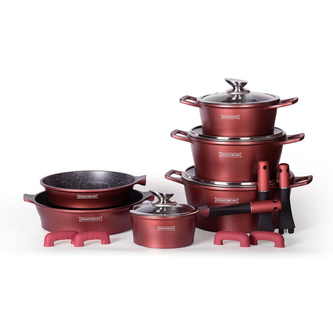 **Set de Vase de Gătit 17 Piese - Marmor Antiaderent cu Mânere Detasabile, Compatibil cu Toate Tipurile de Plite, Inclusiv Inducție**