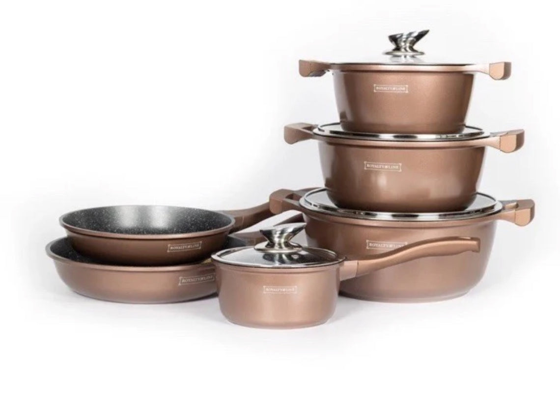 **Set Oale Inducție 17 Piese Royalty Line - Oale și Vase de Gătit Cafeniu**