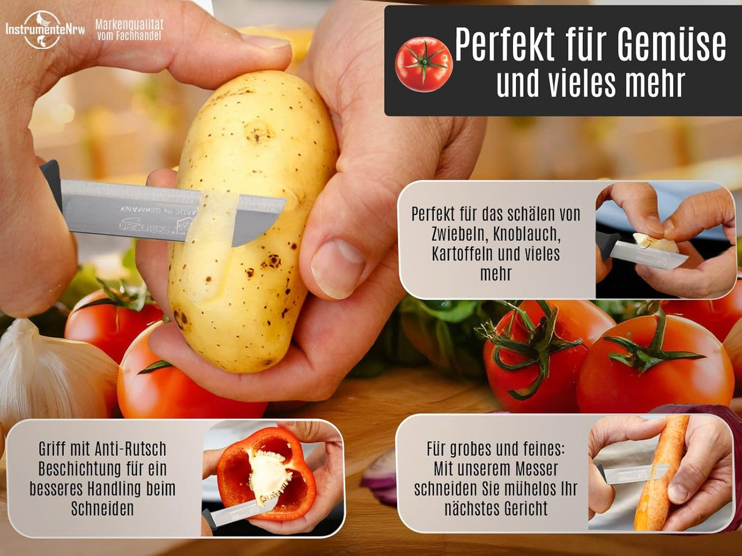 Set cu 4 cuțite pentru curățat fructe și legume - 16,5 cm