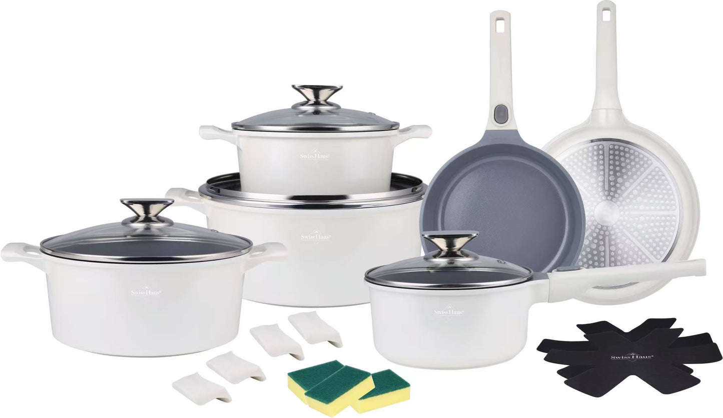 🍳 Set oale și tigăi 19 piese SwissHaus – Ceramică Sapphire, antiaderent, pentru toate tipurile de plite & cuptor