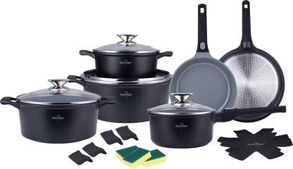 🍳 Set oale și tigăi 19 piese SwissHaus – Ceramică Sapphire antiaderentă, mânere detașabile, pentru toate plitele & cuptor ⚫