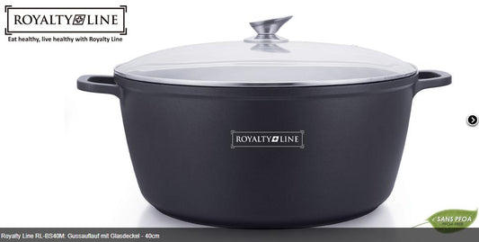 Royalty Line  – Vas pentru cuptor  sau Plite inclusiv Inductie din aluminiu turnat cu capac de sticlă, 40 cm , 19,3 L