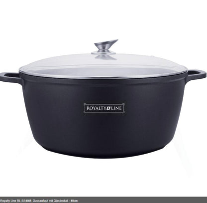 Royalty Line  – Vas pentru cuptor  sau Plite inclusiv Inductie din aluminiu turnat cu capac de sticlă, 40 cm , 19,3 L