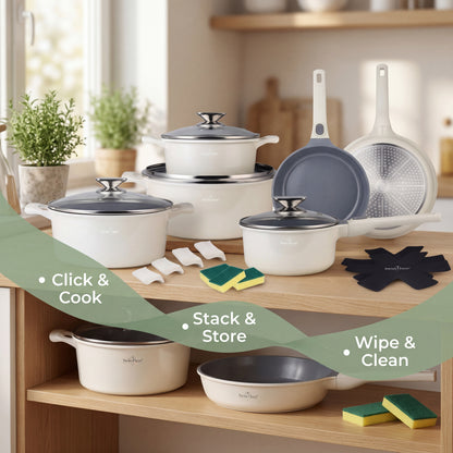 🍳 Set oale și tigăi 19 piese SwissHaus – Ceramică Sapphire, antiaderent, pentru toate tipurile de plite & cuptor