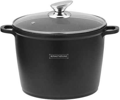 Royalty Line - Oală cu capac din sticlă, antiaderentă, potrivită pentru inducție, neagră, 7 litri, 24 cm.