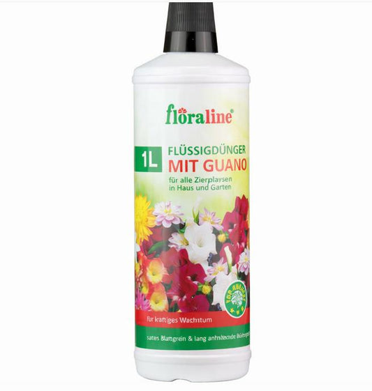 🌸 Îngrășământ lichid Floraline cu Guano 1L – Pentru plante ornamentale, creștere puternică & înflorire intensă
