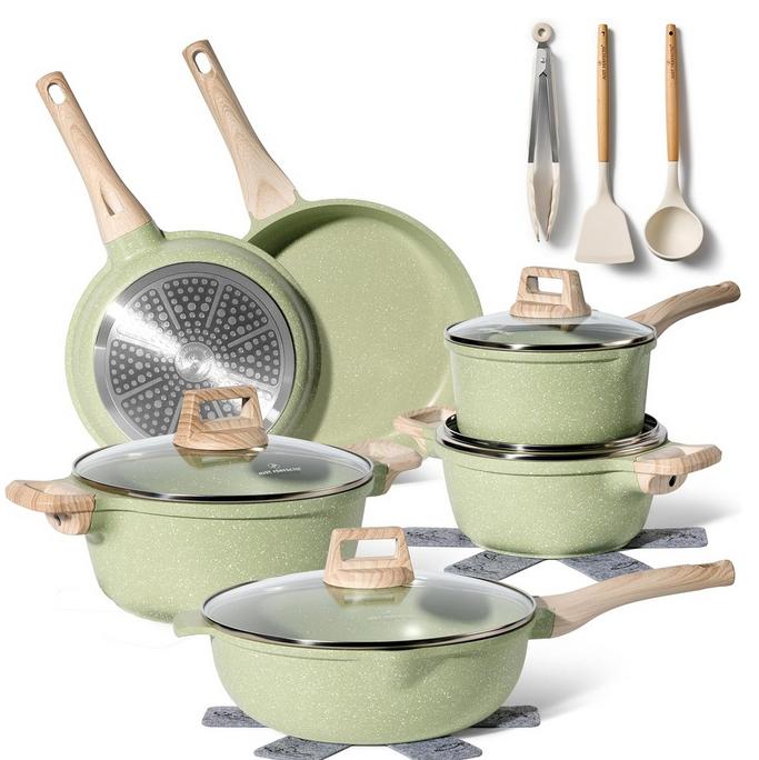 Set Vase de Gătit Just Perfecto – 15 Piese, Granit Verde