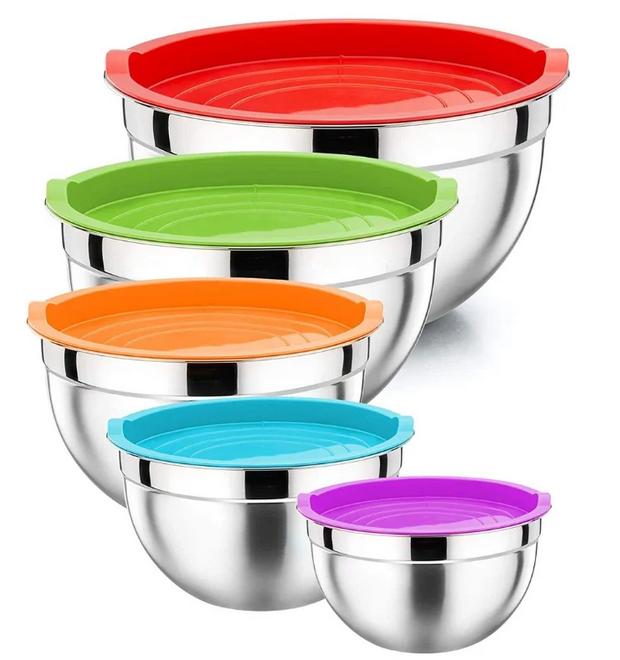 Set 5 Boluri pentru Mixare Herzberg cu Capace – Inox