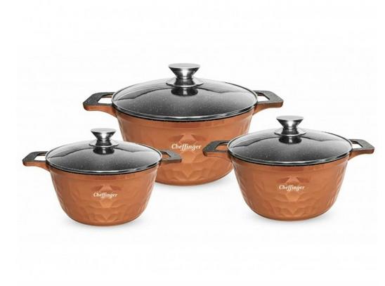 Set Oale Cheffinger 6 piese cu capace din sticlă –  | PFOA FREE | Culoare Bronze