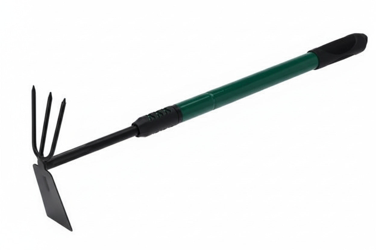 Sapă de grădină 2 în 1 cu mâner telescopic (65–95 cm) – Sapă + Greblă pentru afânare