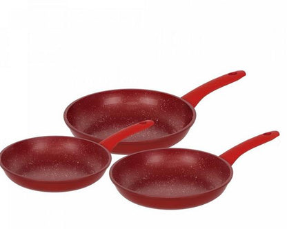 Set 3 Tigăi Herzberg cu Înveliș Marmorat – Roșu