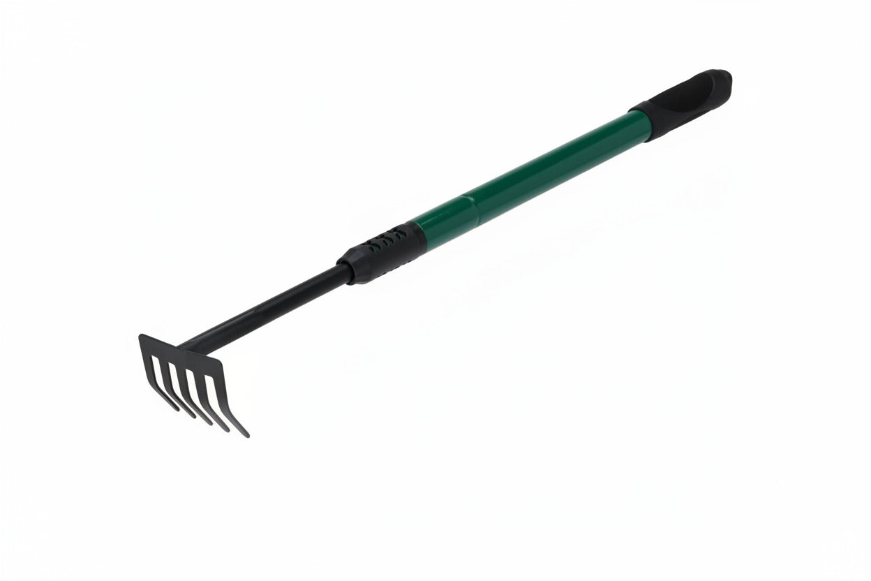 Greblă de grădină din metal cu mâner telescopic (65–95 cm) – Reglabilă, practică și rezistentă