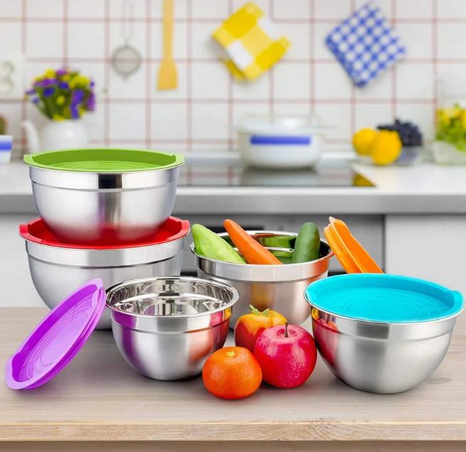 Set 5 Boluri pentru Mixare Herzberg cu Capace – Inox