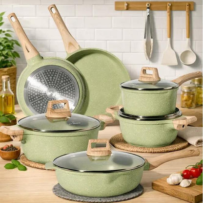Set Vase de Gătit Just Perfecto – 15 Piese, Granit Verde