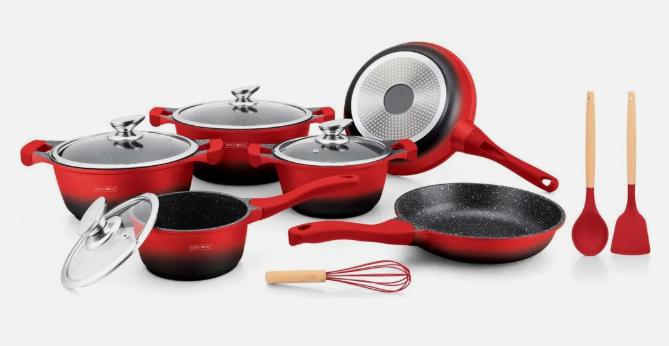 Set de vase 13 piese Roșu & Negru Degrade 🍳✨**