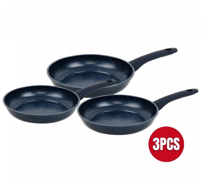 Set 3 Tigăi Herzberg cu Înveliș Marmorat – Albastru
