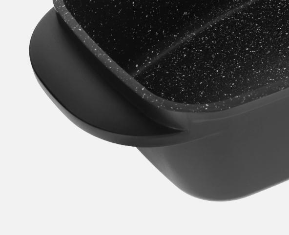 Cratiță dreptunghiulară 32 cm cu înveliș marmorat și capac din sticlă, 4,5 L – pentru inducție și cuptor