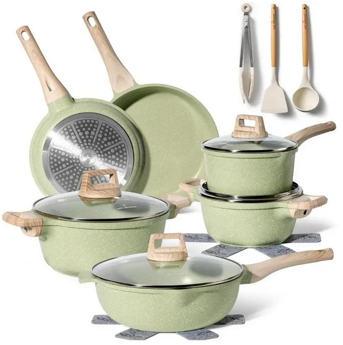 Set Vase de Gătit Just Perfecto – 15 Piese, Granit Verde