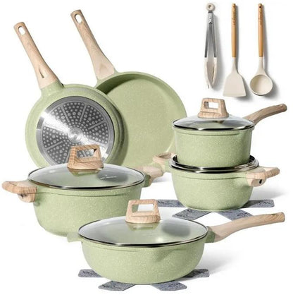 Set Vase de Gătit Just Perfecto – 15 Piese, Granit Verde