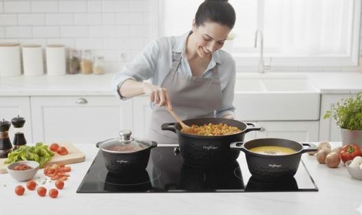 Set Oale Cheffinger 6 piese cu capace din sticlă | PFOA FREE | Culoare Negru Elegant