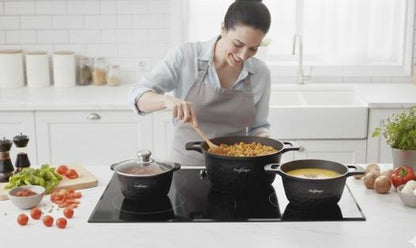 Set Oale Cheffinger 6 piese cu capace din sticlă | PFOA FREE | Culoare Negru Elegant