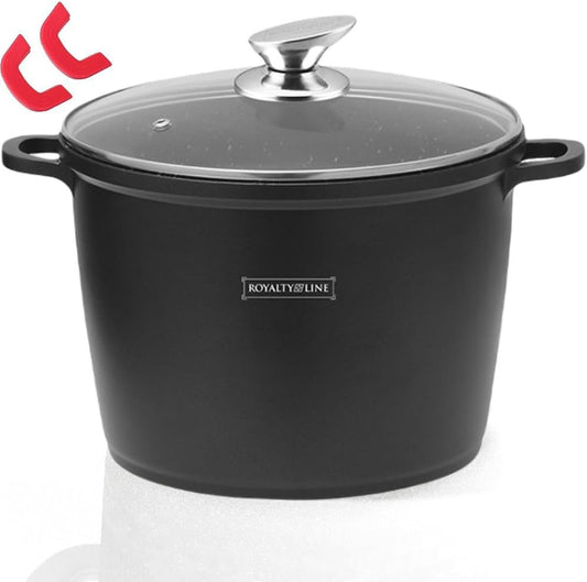 Royalty Line - Oală cu capac din sticlă, antiaderentă, potrivită pentru inducție, neagră, 7 litri, 24 cm.