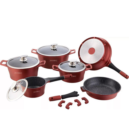 **Set de Vase de Gătit 17 Piese - Marmor Antiaderent cu Mânere Detasabile, Compatibil cu Toate Tipurile de Plite, Inclusiv Inducție**