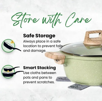 Set Vase de Gătit Just Perfecto – 15 Piese, Granit Verde