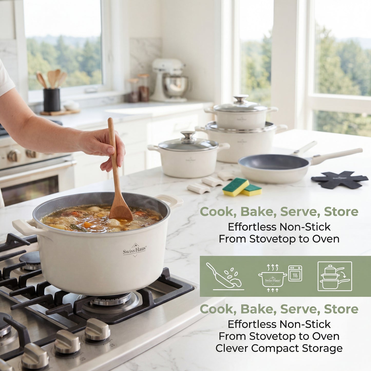 🍳 Set oale și tigăi 19 piese SwissHaus – Ceramică Sapphire, antiaderent, pentru toate tipurile de plite & cuptor
