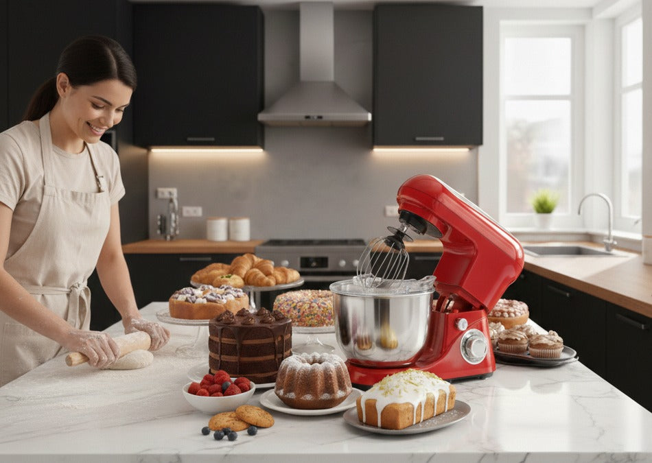 Robot de Bucătărie Cheffinger Home – 1600 W, Bol Inox 6,5 L, 6 Viteze, Roșu
