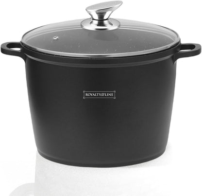 Royalty Line - Oală cu capac din sticlă, antiaderentă, potrivită pentru inducție, neagră, 7 litri, 24 cm.