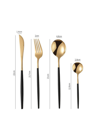 Set tacâmuri 24 piese – Negru & Auriu | Oțel inoxidabil 18/10