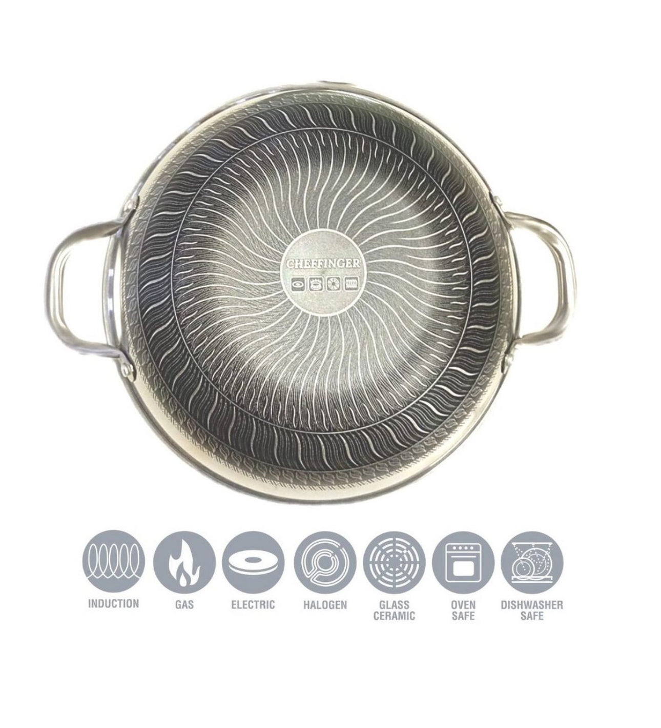 *Tigaie Wok 32 cm din Oțel Inoxidabil 18/10 cu Structură în Formă de Alveolă Ø32 cm pentru Inducție**