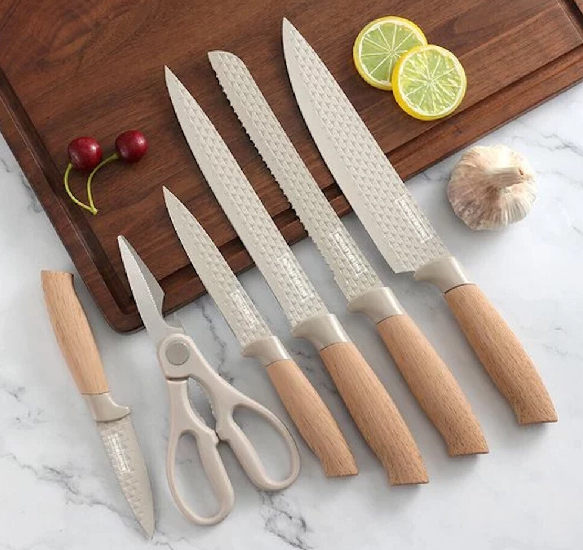 Set de Cuțite Royalty Line® – 7 Piese cu Bloc Elegant din Lemn