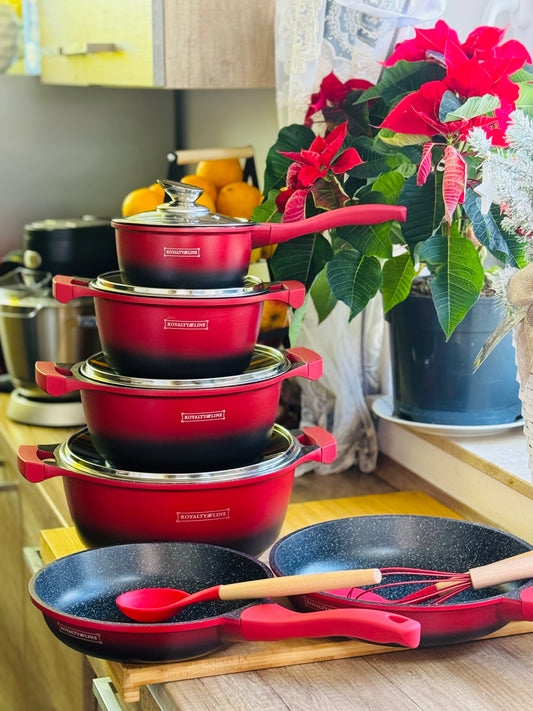 Set de vase 13 piese Roșu & Negru Degrade 🍳✨**