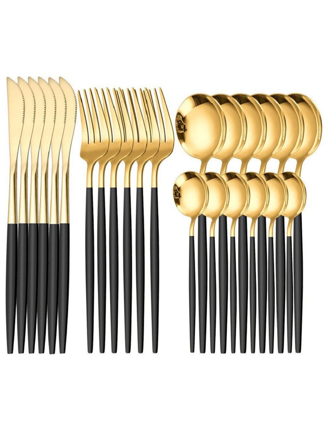 Set tacâmuri 24 piese – Negru & Auriu | Oțel inoxidabil 18/10