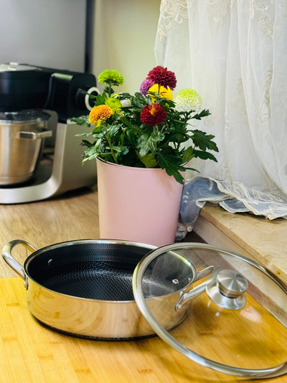 🫕 Oală Cheffinger 24 cm – 3 L | Inox 18/10 | Coating 3D Fagure | Anti-zgârieturi | Compatibilă Inducție